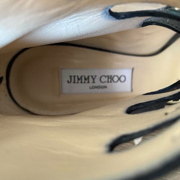 Jimmy Choo Black Leather Cut Out High Heel Sandals size 37 1/2 size 7.5 - Picture 5 of 12